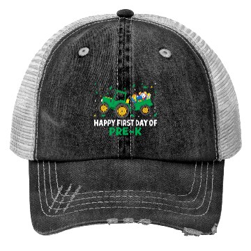 Discover Tractor Happy First Day Of Pre-K School Farm Kids Trucker Hats