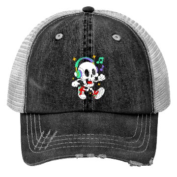 Discover Music Loving Skeleton with Headphones Trucker Hats