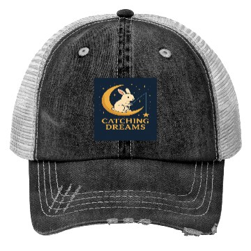 Discover Charming Bunny Moon Dream Illustration Trucker Hats