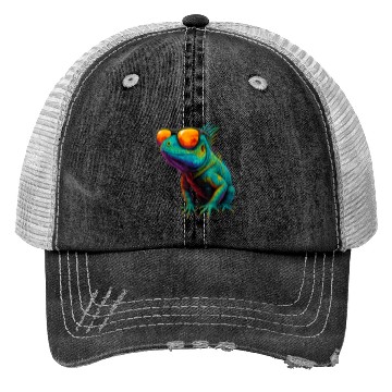 Discover Cool Neon Iguana with Sunset Sunglasses Trucker Hats