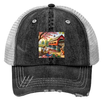 Discover Rustic Countryside Painting Scene Trucker Hats