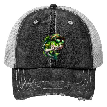 Discover Camo Hat Bass Fish with Green Sunglasses Trucker Hats