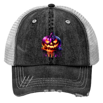 Discover Neon Dripping Pumpkin Halloween Design Trucker Hats
