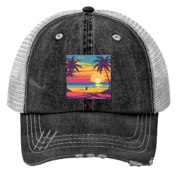 Discover Tropical Sunset Beach Scene Trucker Hats