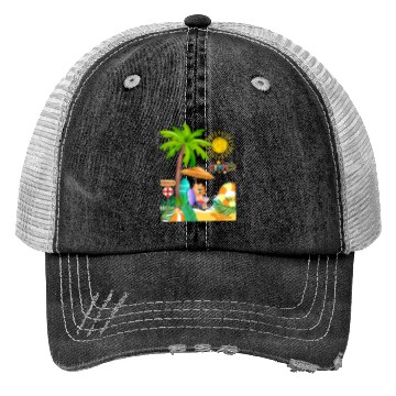 Discover Vibrant Summer Beach Scene Illustration Trucker Hats