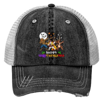 Discover Happy Hallothanksmas Dabbing werewolf Unicorn Deer Trucker Hats
