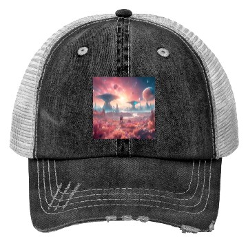 Discover Alien Planet Explorer in Surreal Landscape Trucker Hats