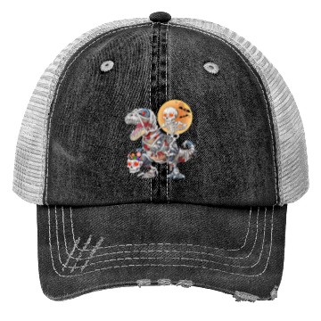 Discover Skeleton Riding Zombie Mummy Dinosaur Halloween Trucker Hats