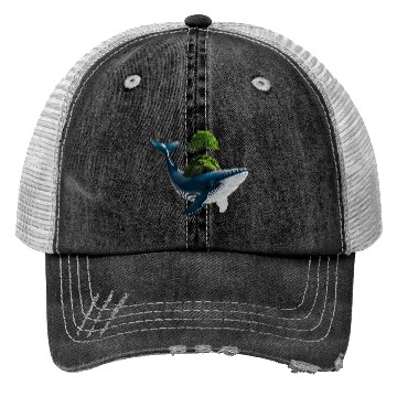 Discover Whimsical Whale with Island and Tree Trucker Hats