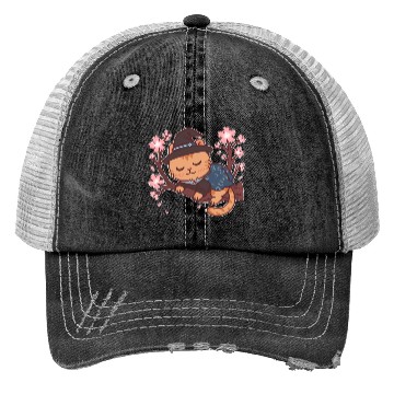 Discover Kawaii Wizard Cat Sleeping on Sakura Tree – Magic  Trucker Hats