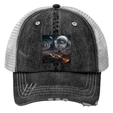 Discover Dark World: Alien Planet Landscape Trucker Hats