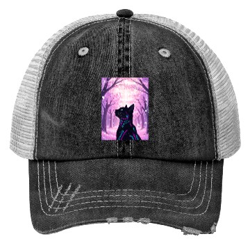 Discover Midnight Cyber Cat | Pink Cherry Blossom Forest Trucker Hats