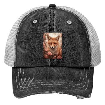 Discover Red Fox Among Roses Trucker Hats