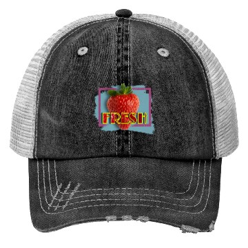 Discover Vivid Strawberry with Fresh Text Trucker Hats