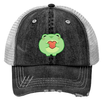 Discover Green Frog Holds a Heart Sticker Trucker Hats