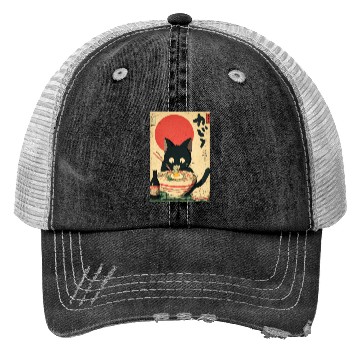 Discover Ramen Cat Retro Poster Trucker Hats