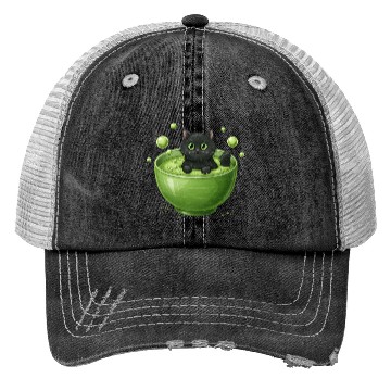 Discover Black Cat in Green Tea Bubble Bath Trucker Hats
