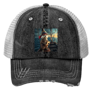 Discover Pirate Otter Sailing Adventure Trucker Hats