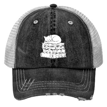 Discover Sleeping Cat on Books Trucker Hats