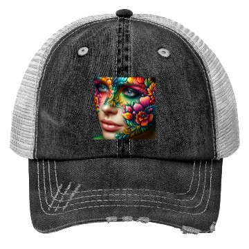 Discover Vibrant Floral Face Art Trucker Hats