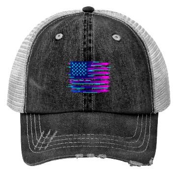Discover Retro Neon Grunge American Flag Trucker Hats