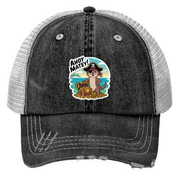 Discover Pirate Cat Treasure Adventure Design Trucker Hats