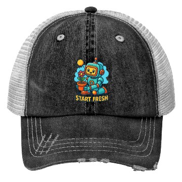Discover Robot Planting Flower Art Trucker Hats