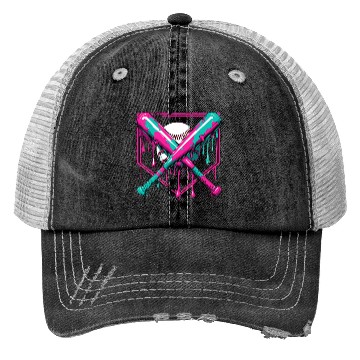 Discover Neon Baseball Bat and Ball Art Trucker Hats