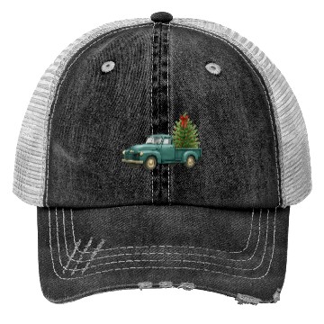 Discover Vintage Green Truck Christmas Tree Trucker Hats