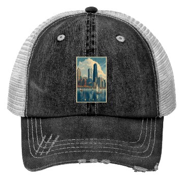 Discover Chicago Skyline with Sailboats Trucker Hats