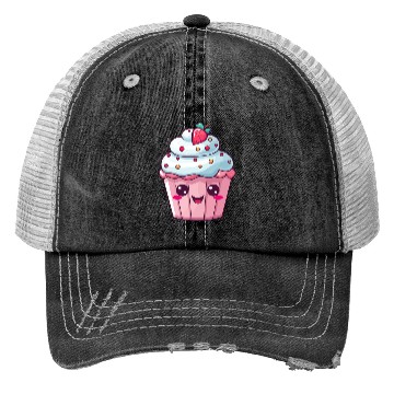 Discover Kawaii Strawberry Cupcake Illustration Trucker Hats