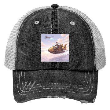 Discover Sunset Island Boat Scene Trucker Hats