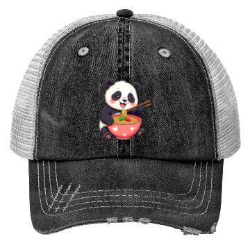 Discover Cute Panda Eating Ramen Noodles Trucker Hats
