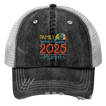 Discover Family Vacation 2025 Tropical Sunset Design Trucker Hats