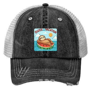 Discover Sloth on Vacation – Watermelon Pool Float Trucker Hats