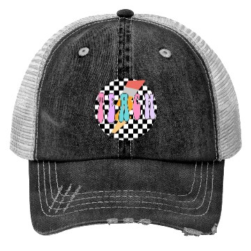 Discover Checkered Teach Trucker Hats, Retro Pencil Teacher Trucker Hats,