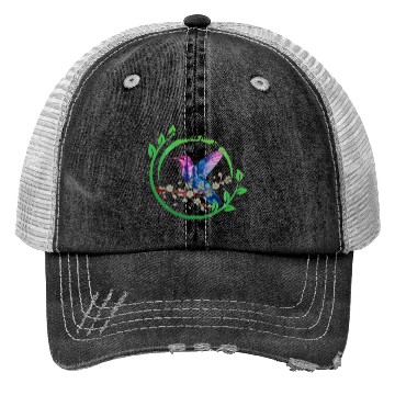 Discover Vibrant Hummingbird and Blossoms Design Trucker Hats