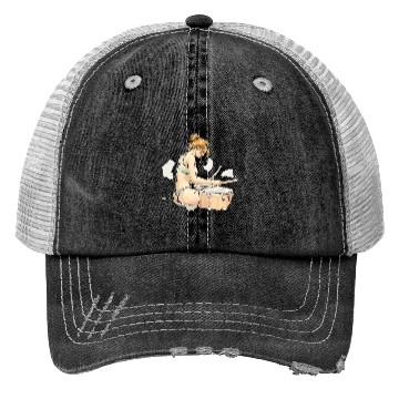 Discover Illustrative Drummer Girl in Casual Attire Trucker Hats