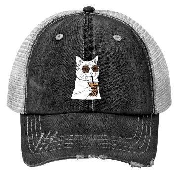 Discover Cool Cat with Bubble Tea and Sunglasses Trucker Hats