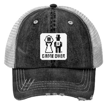 Discover Game Over (Wedding Stag Party Night, Pixel, NEG W) Trucker Hats