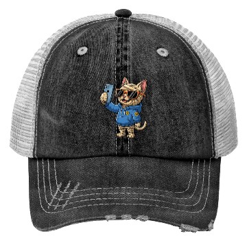 Discover Cool Cartoon Cat Mummy Taking a Selfie Trucker Hats