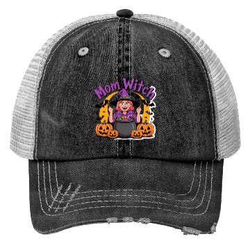 Discover Mom Witch with Cauldron Halloween Design Trucker Hats