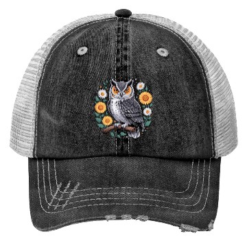 Discover Floral Owl With Flowers And Blossoms Trucker Hats