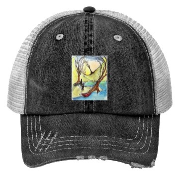 Discover Serene Autumn River Scene Illustration Trucker Hats