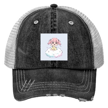 Discover Cute Chibi Girl on Cloud Illustration Trucker Hats