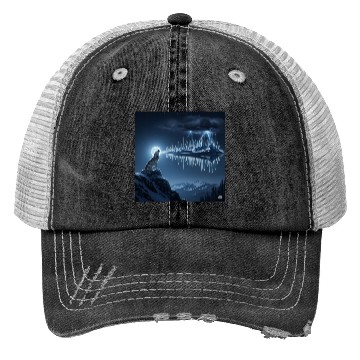 Discover Mystic Mountain Wolf Sound Wave Trucker Hats