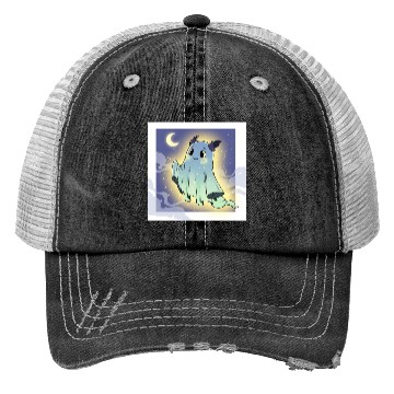 Discover Cute Ghost Bat Under Moon Scene Trucker Hats