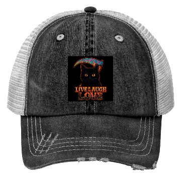 Discover Black Cat Psychedelic Live Laugh Love Trucker Hats