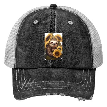 Discover Sunflower Sloth Embrace Trucker Hats Design