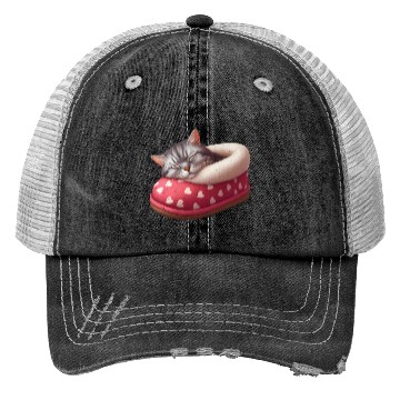 Discover Cozy Cat in Heartbed Design Trucker Hats
